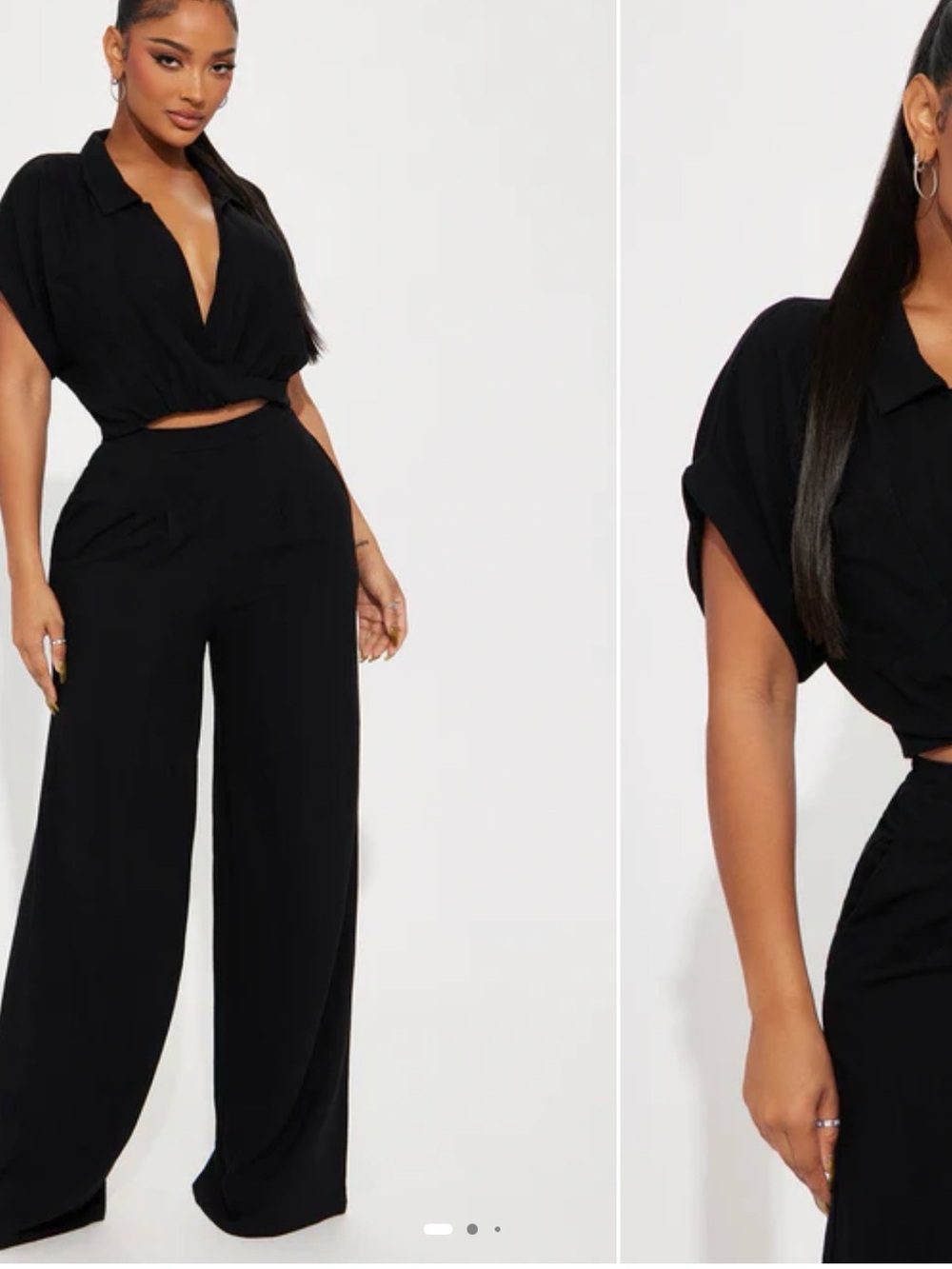 Fashion Nova Black Wide-Leg Jumpsuit Set